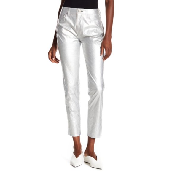 RAG & BONE Silver Metallic Leather Pants 23 NWT - Picture 7 of 8